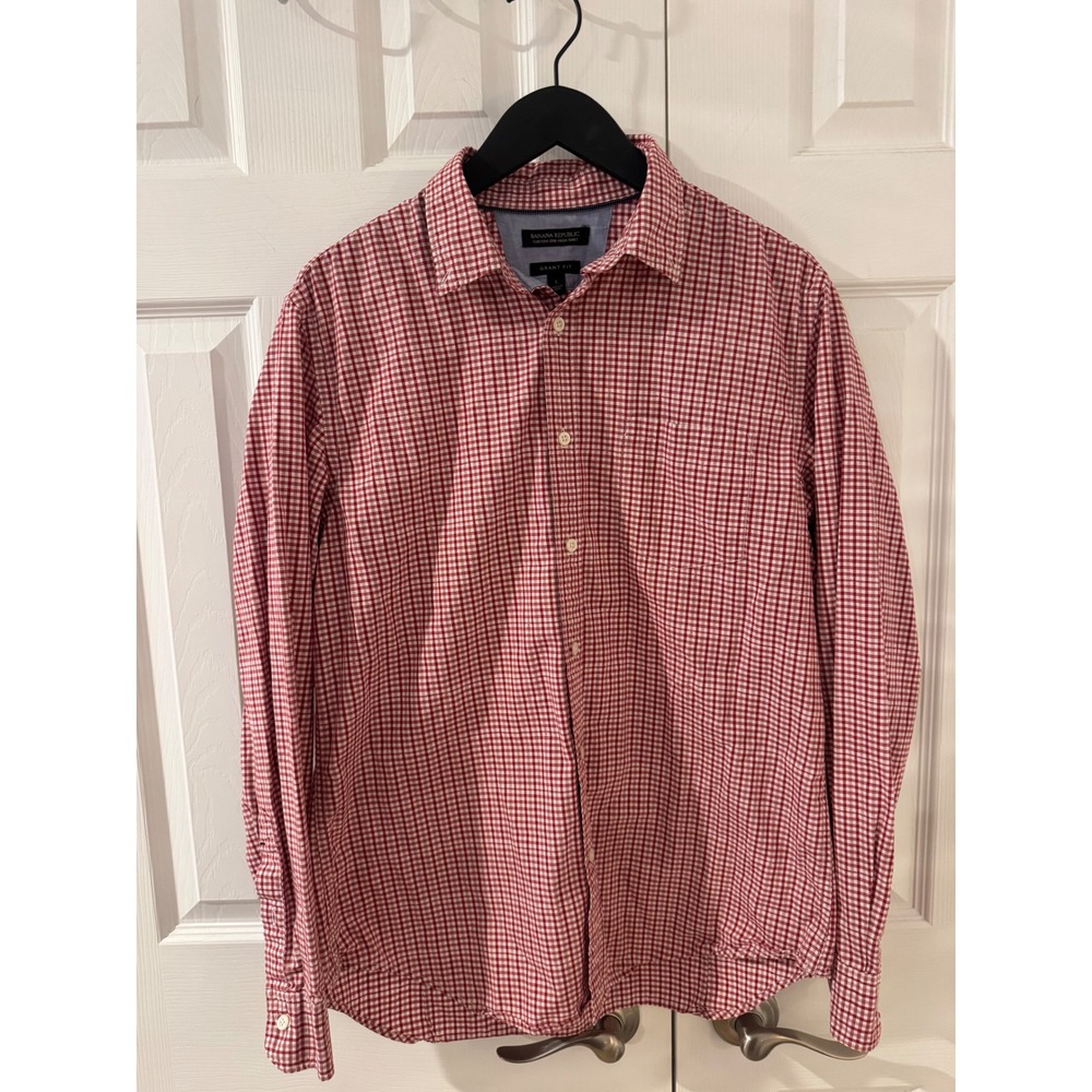 Banana Republic Mens Grant Fit Red Gingham Button Down Shirt Size Large 078 Wash